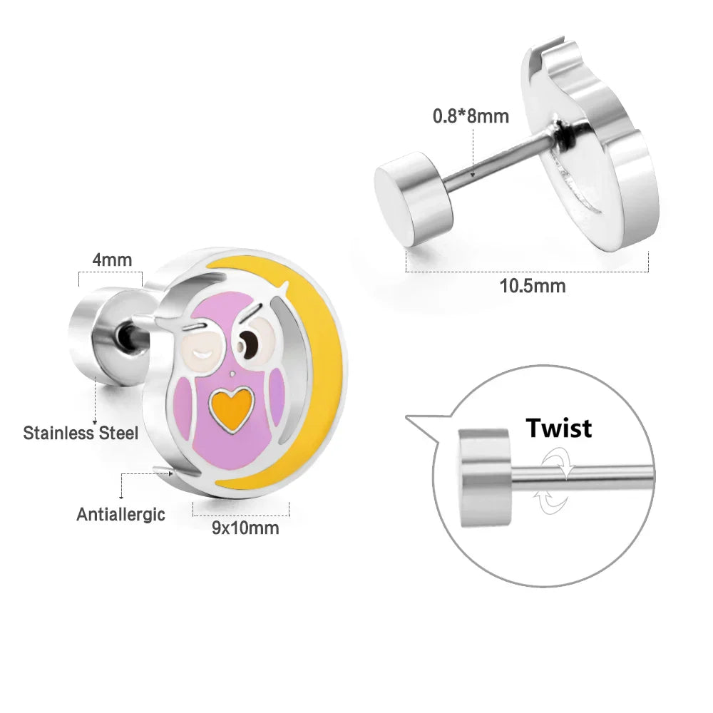 Cute Acrylic Animal Stud Earrings | Surgical Steel Hypoallergenic Earrings for Women and Girls