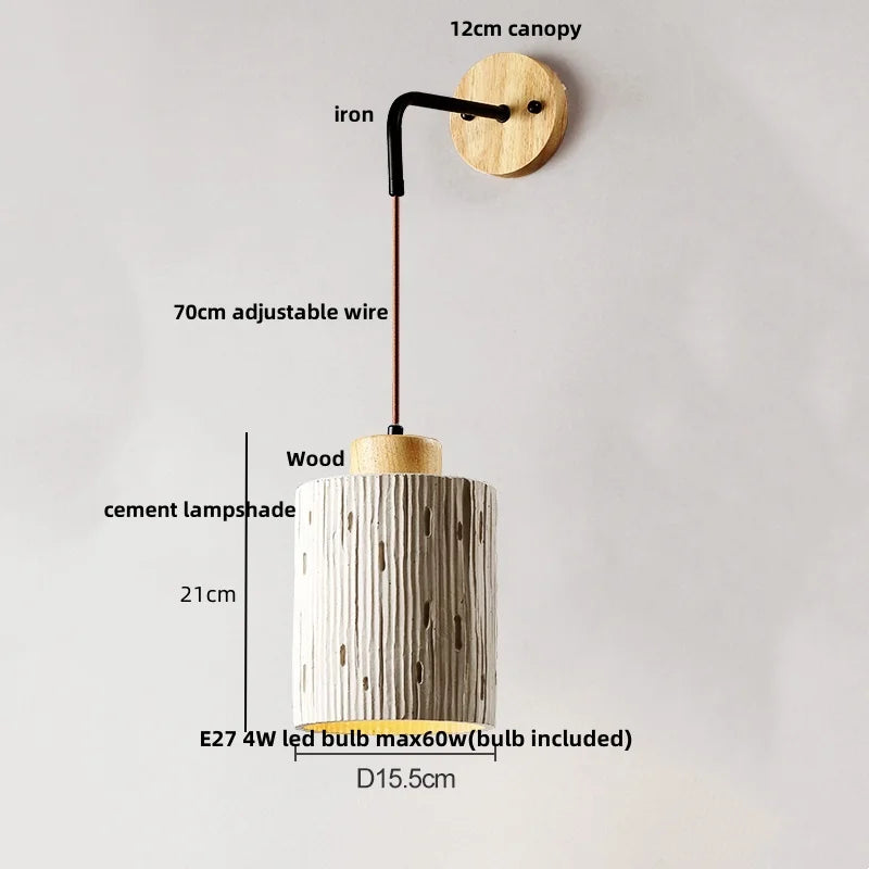 DecorBites™ Adjustable Wall Lights Pull Chain Switch Wood Socket Cement Modern Bedside Lamp