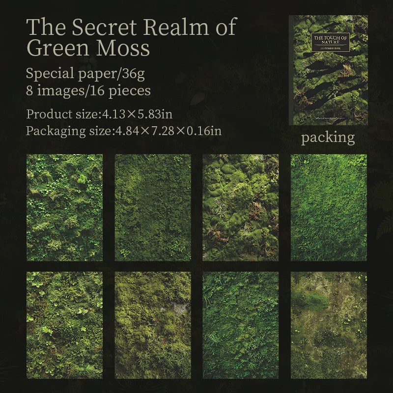 16 Sheets Nature Green Moss Theme Specialty Paper | Scrapbooking and Craft Supplies