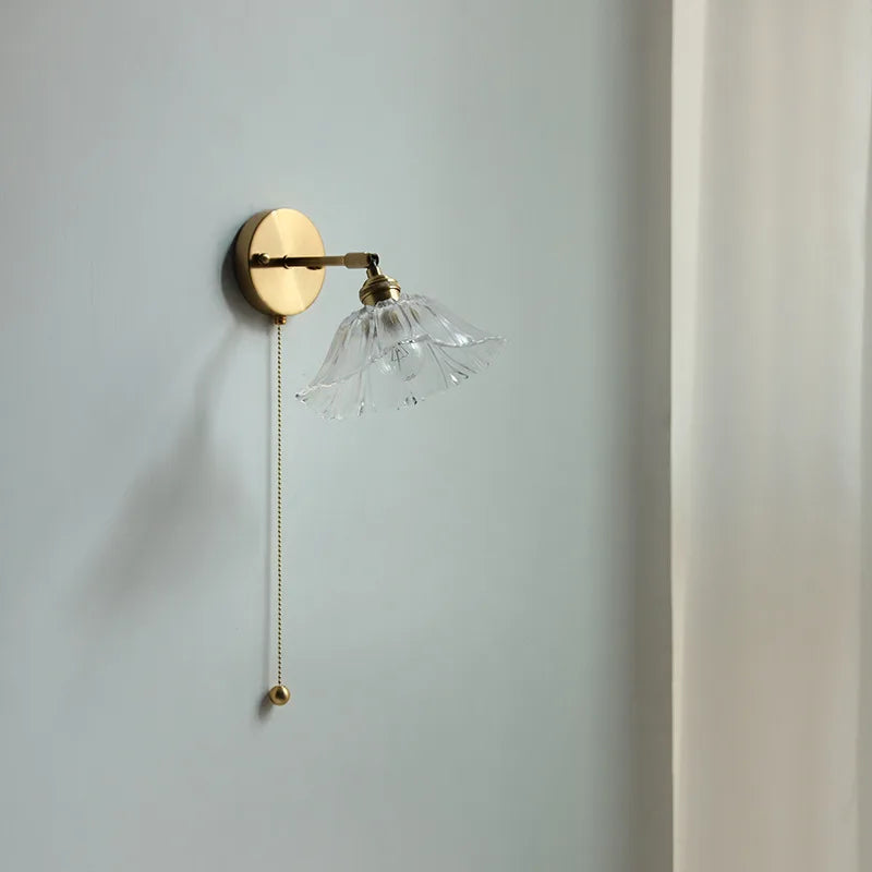 DecorBites™ Glass Shade LED Wall Light with Pull Chain Switch - Plug-In Bedroom Lamp