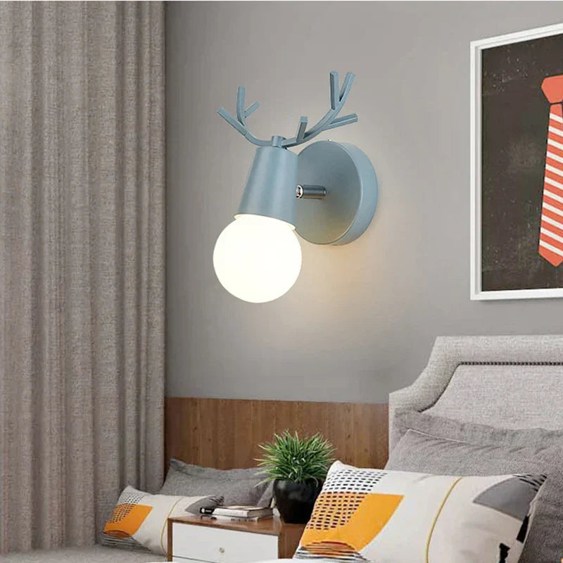 Modern black metal deer head led wall lamp bedroom sconce