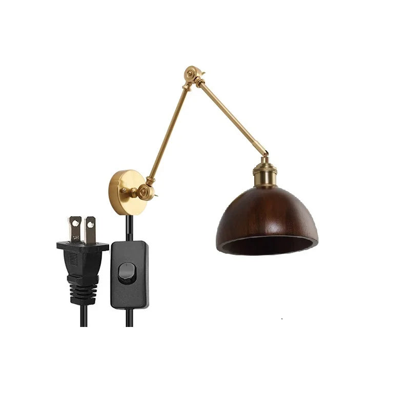 DecorBites™ Copper Swing Arm LED Wall Sconce with Pull Chain Switch, Modern Nordic Wooden Lamp