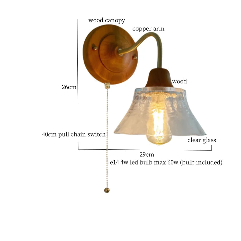 DecorBites™ French Vintage Copper Glass LED Wall Sconce for Bedroom Living Room Mirror