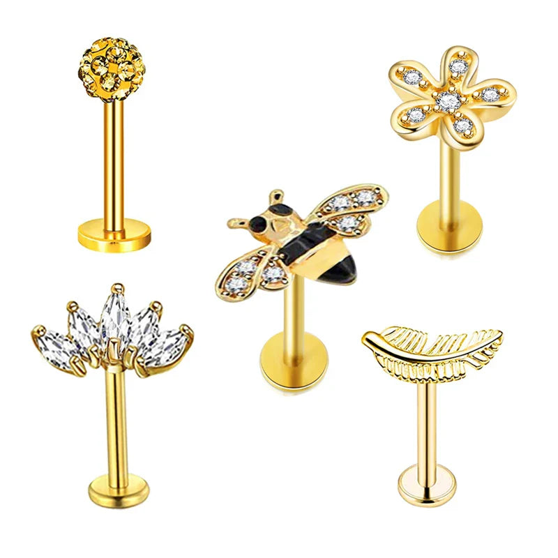 5pcs Tragus Stud Earring Set | Heart CZ Cartilage Piercing Jewelry