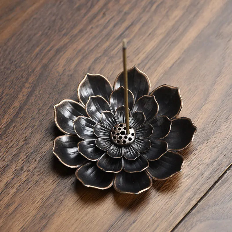 Porous Lotus Zen Line Incense Holder | Retro Metal Sandalwood Burner Tray