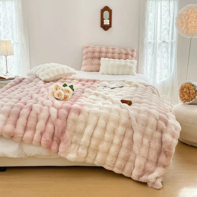 DecorBites™ Gradient Pink Double Layer Faux Fur Winter Blanket