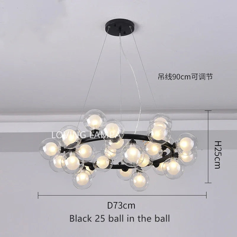 DecorBites™ Glass Ball LED Chandelier Pendant Lamp, Modern Round Design for Home Decor Lighting