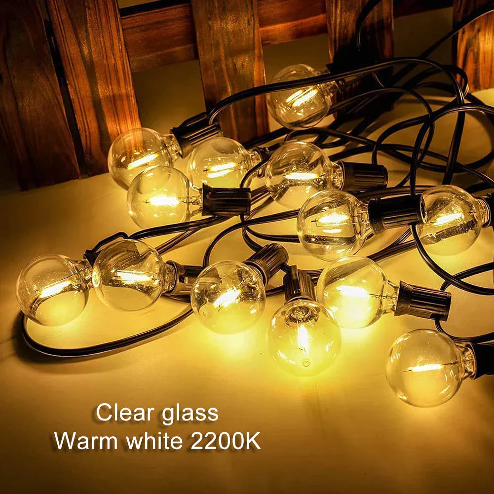 DecorBites™ 25PCS G40 LED String Lights Bulb E12 Screw Warm White 2200K Amber Glass