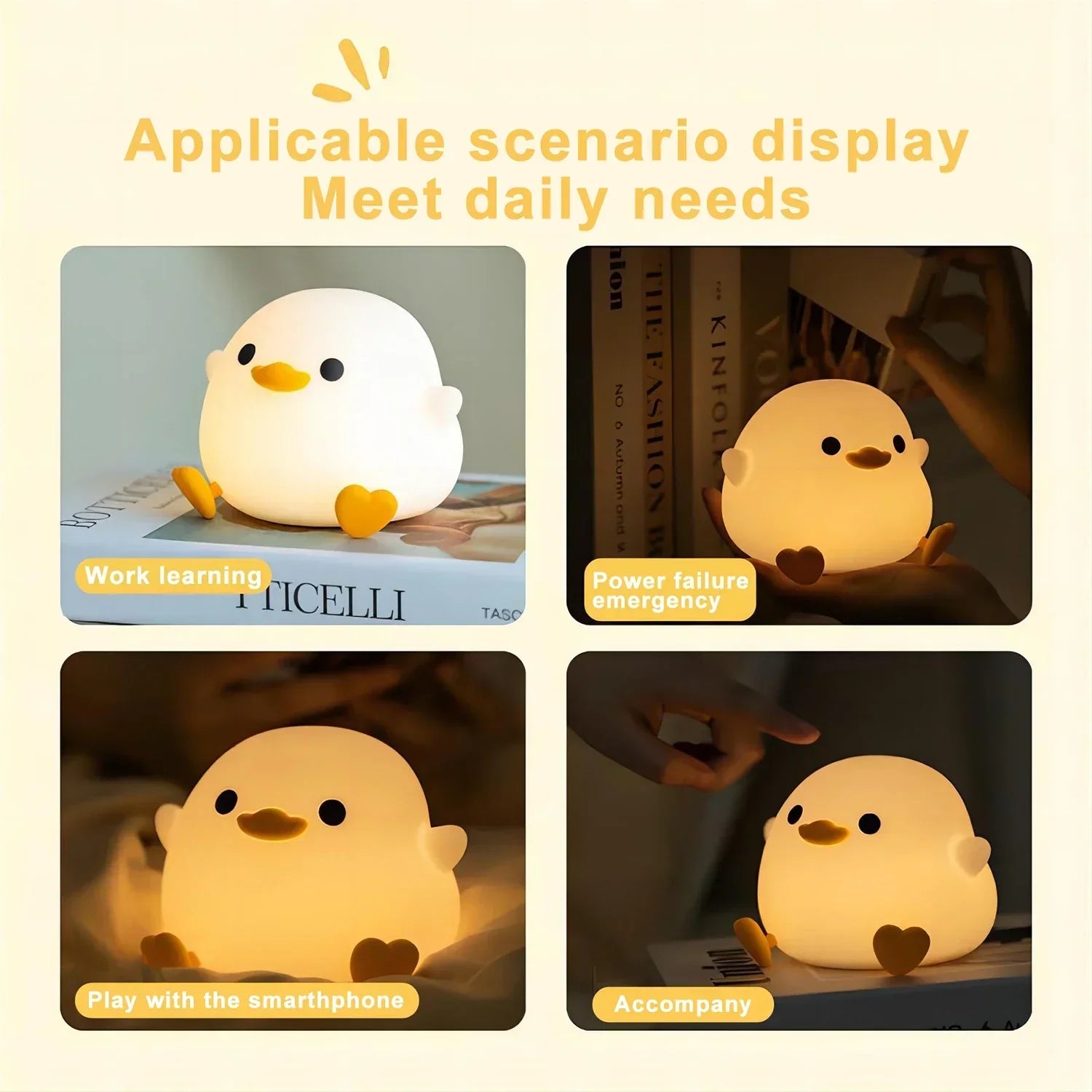 DecorBites™ Duck Silicone Night Light with Timer, Rechargeable USB, Dimming Touch Lamp