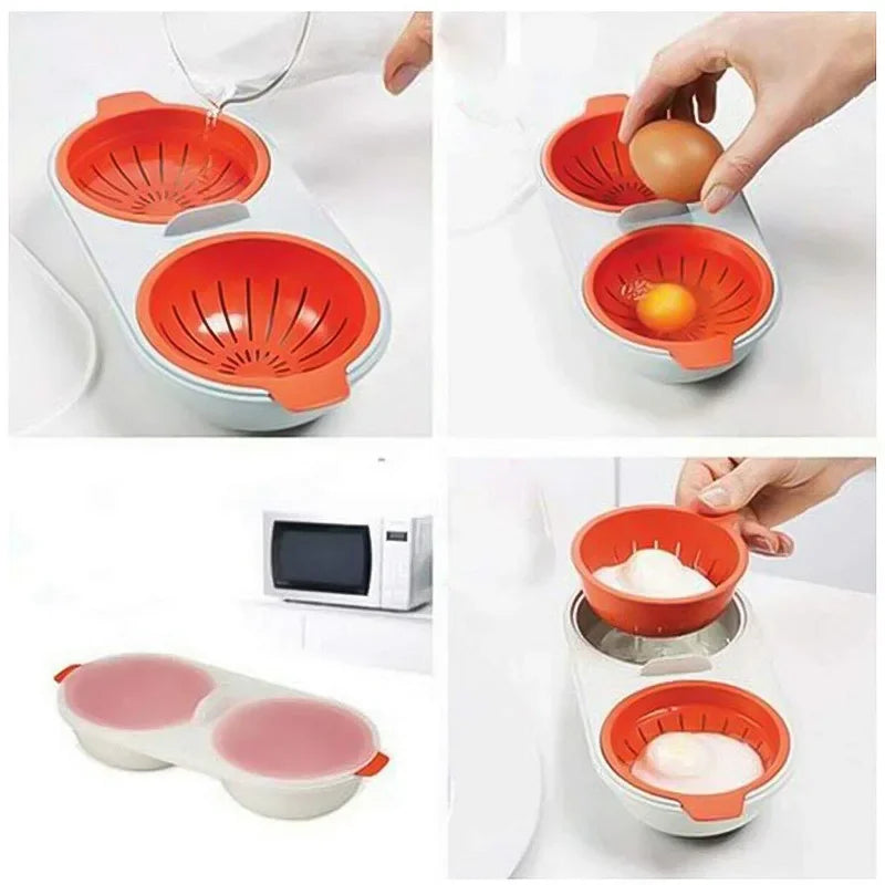DecorBites™ Egg Boiler & Steamer Double Cup with Lid for Kitchen, Microwave-safe Boiled Egg Mold