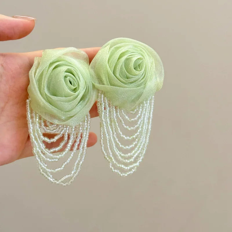 Fairy Mesh Rose Drop Earrings | Handmade Boho Tassel Jewelry