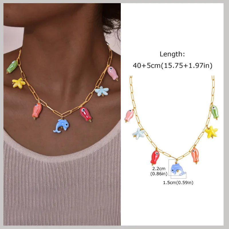 18k Gold Plated Pearl Shell Starfish Necklace | Summer Beach Jewelry for Women