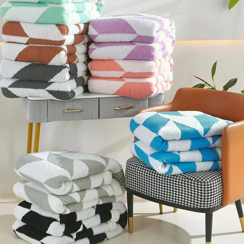 DecorBites™ Geometric Lamb Wool Blanket: Soft Multi-Purpose Sofa Cover for Autumn Winter
