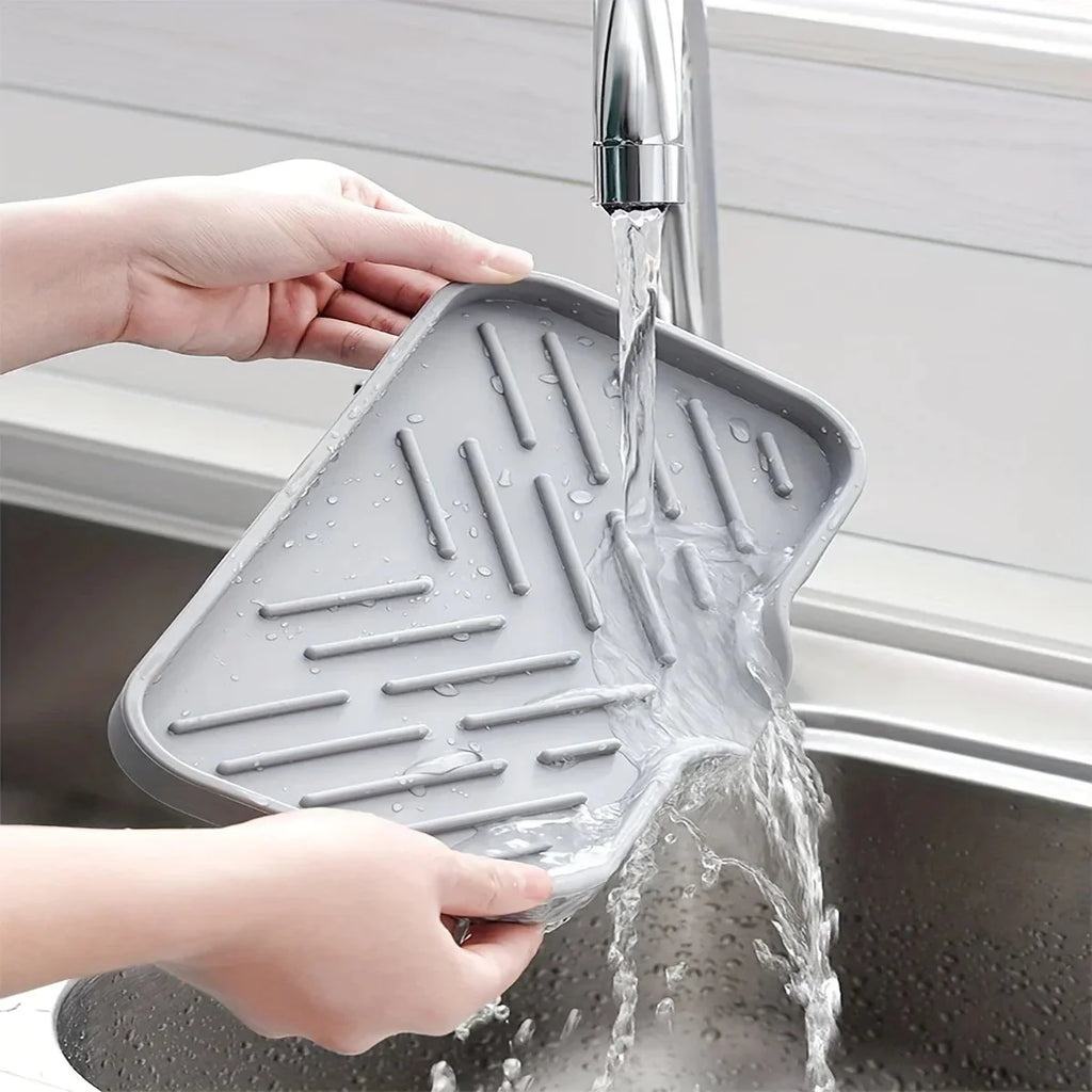 Multifunctional Silicone Sink Tray with Drain – Soap Dish, Sponge & Brush Organizer for Kitchen and Bathroom (Ventilated & Easy to Clean)