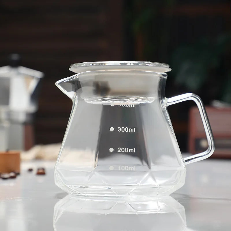 DecorBites™ Glass Coffee Kettle Octagonal Pot for Tea/Coffee, 400/600ml Reusable Coffeeware