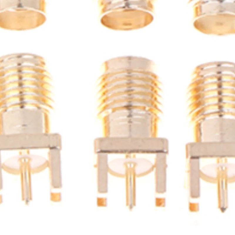 SMA Female Jack PCB Edge Mount Adapter Connector | 10-Pack Gold Plated RF Coaxial Connectors