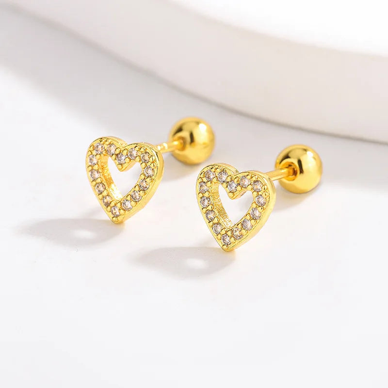 Heart Stud Earrings for Women | Hypoallergenic Screw Back Piercing Jewelry