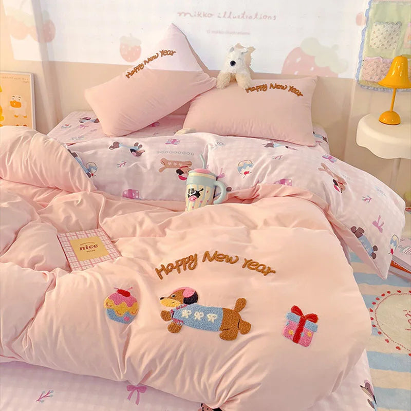 DecorBites™ Cotton Bedding Set Cute Pattern Soft Comforter Single/Double Size Duvet Cover