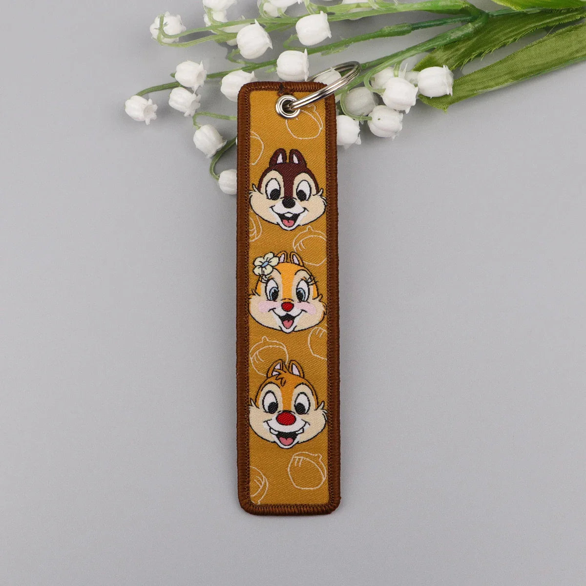 Cartoon Squirrel Embroidery Key Tag | Cute Keychain for Car and Bag