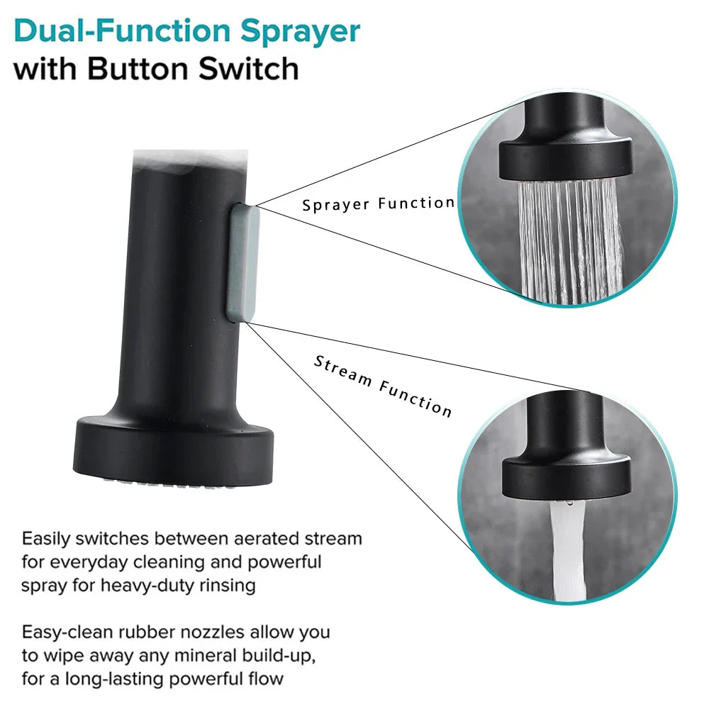 DecorBites™ Black Flexible Kitchen Faucet Pull Down Mixer Tap Swivel Stream Sprayer Nozzle