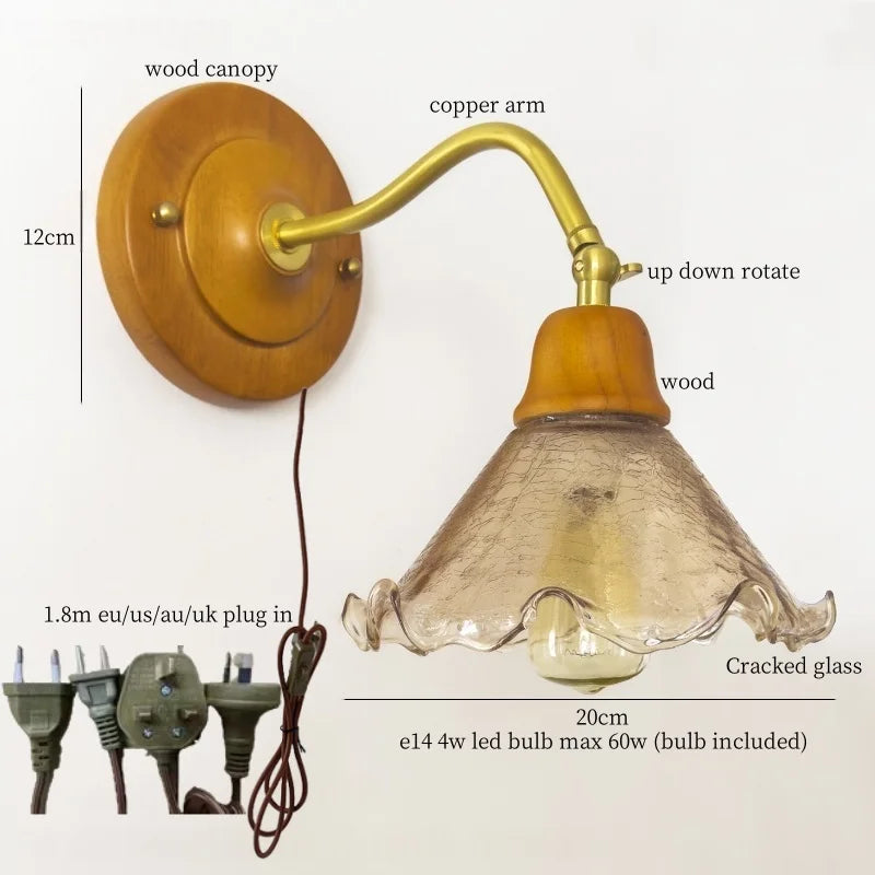 DecorBites™ French Vintage Copper Glass LED Wall Sconce for Bedroom Living Room Mirror