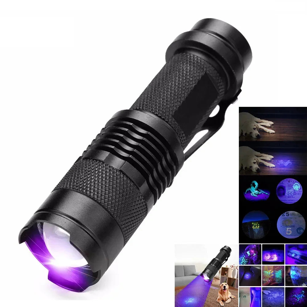 LED UV Flashlight Rechargeable | 395nm Ultraviolet Blacklight for Pet Urine Detection
