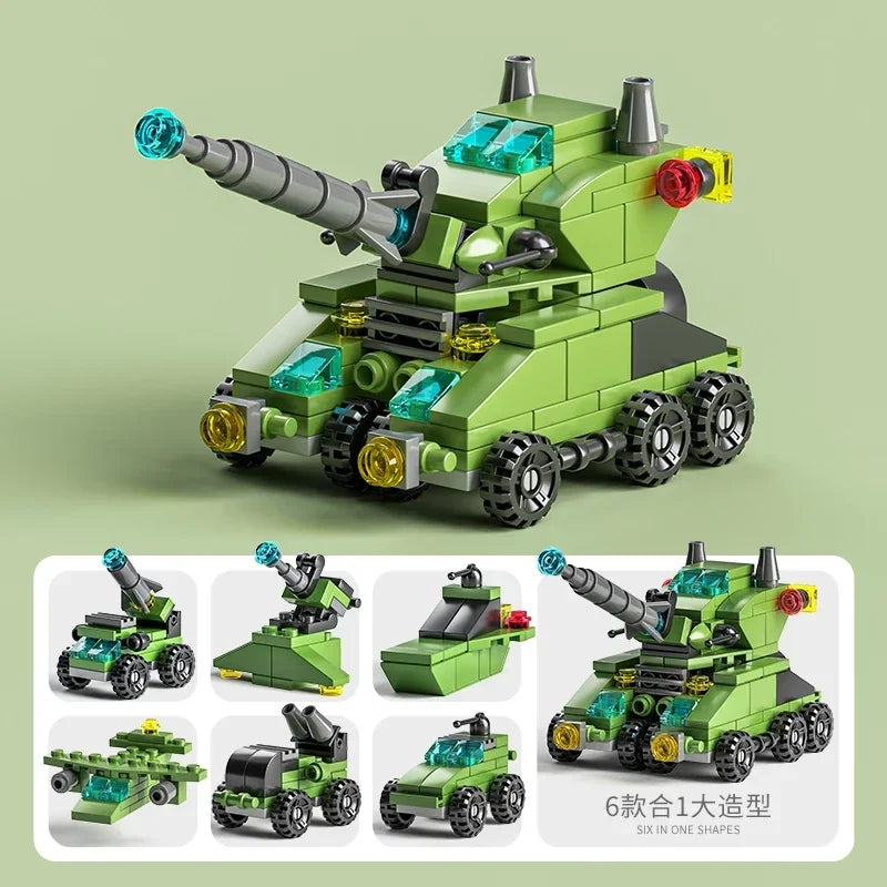 City Fire Car Building Blocks Set | 6-in-1 Police Truck, Engineering Crane, Tank & Helicopter Toys for Kids