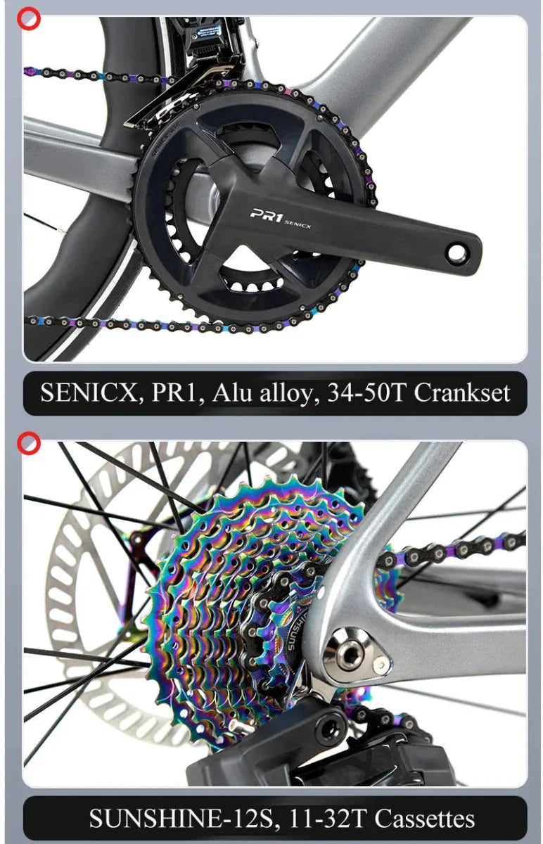 TWITTER 700X25C Carbon Road Bicycle Wireless Men's Hydraulic Disc Racing Bike With WheelTop EDS TX 24S Shifter 50mm Carbon Wheel
