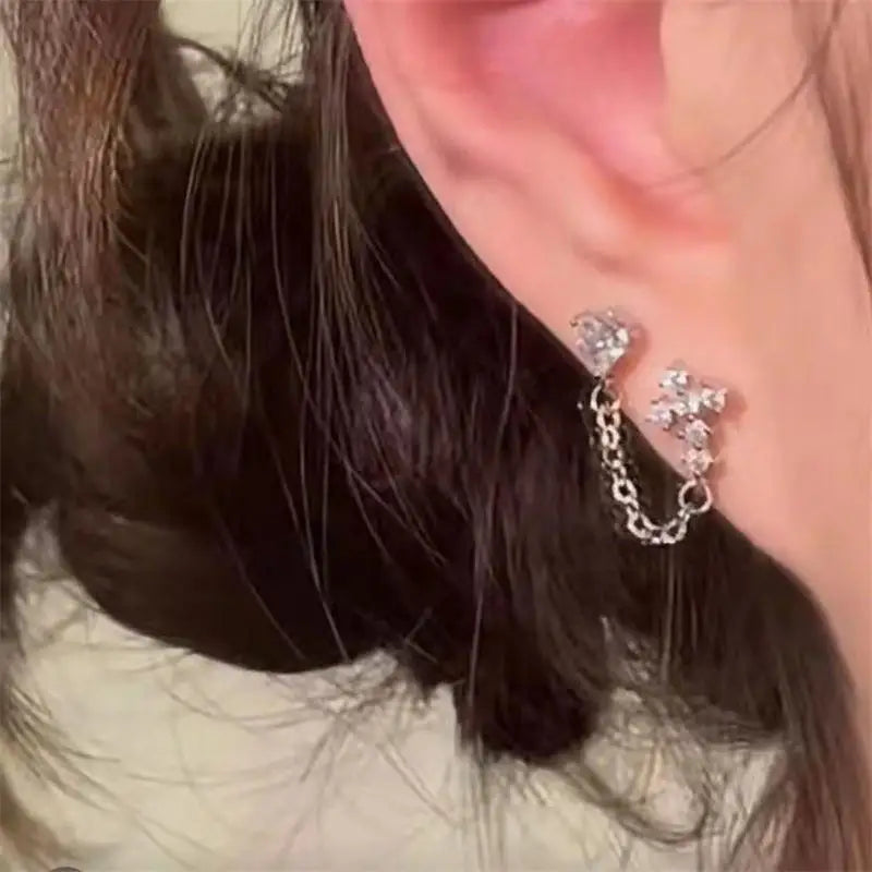 Double Ear Hole Ear Bone Chain Earrings | Sweet Cool Y2K Dazzle Color Jewelry