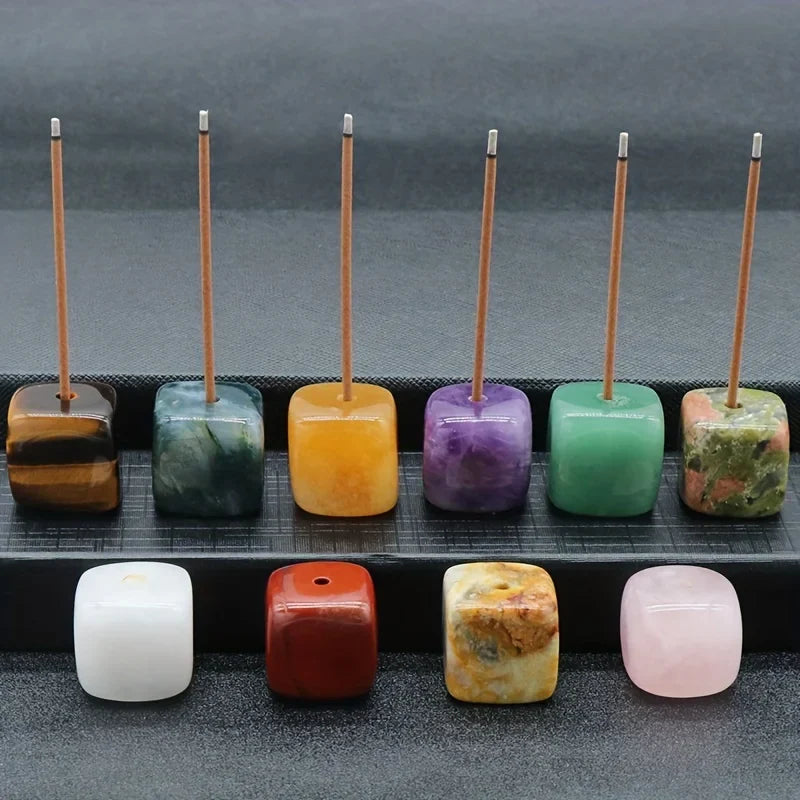 Natural Agate Stone Incense Holder | Square Wire Stick Incense Burner with Unique Pattern