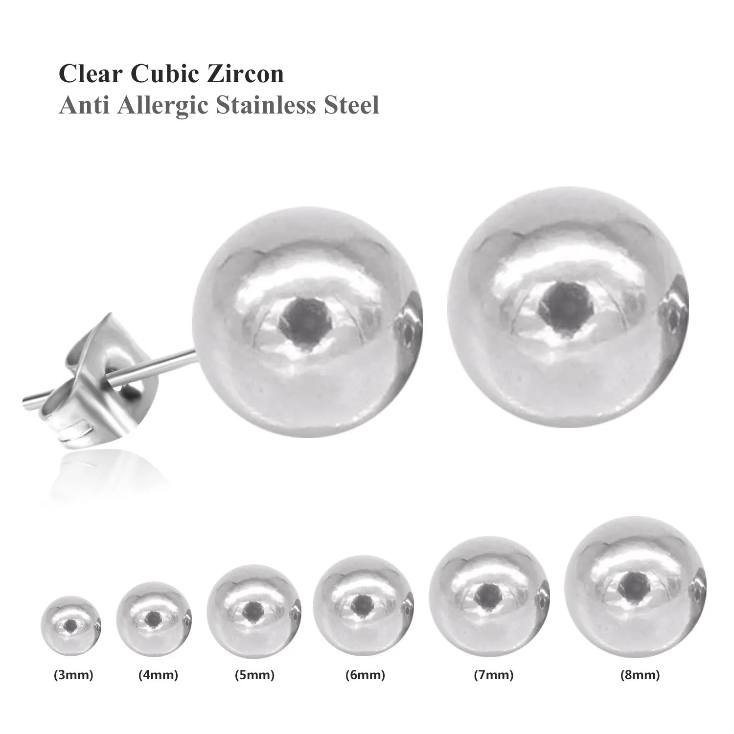Stainless Steel Ball Stud Earrings Set 6 Pairs | Minimalist Round Clip Earrings for Women Girls