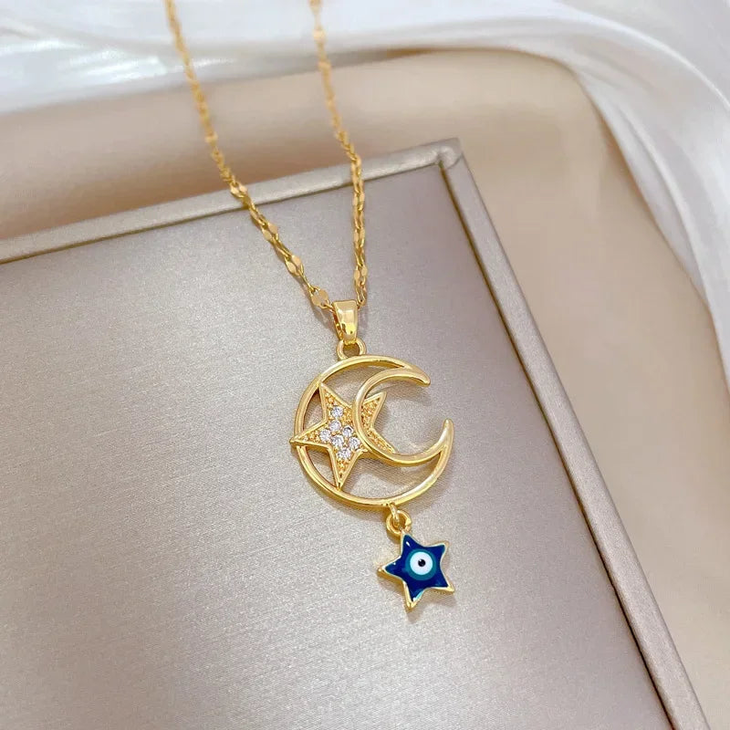 Crescent Moon Pendant Necklace | Vintage Stainless Steel Choker for Women