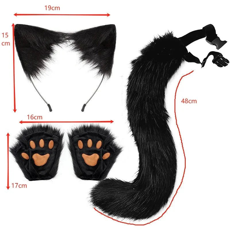 Halloween Fox Tail & Ears Set - Cosplay Costume with Paw Gloves