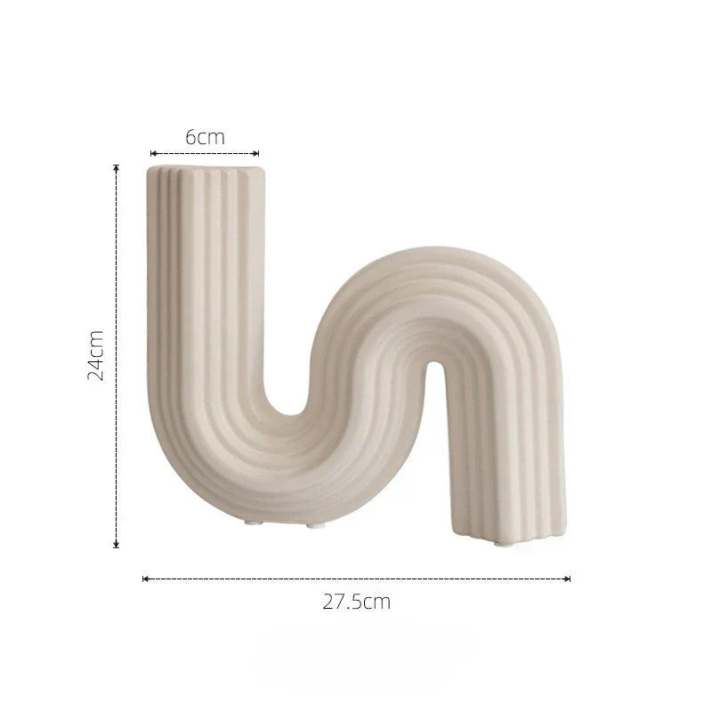 DecorBites™ Geometric Ceramic Vase | S Shape Desk Decor | Home Decoration Accessories