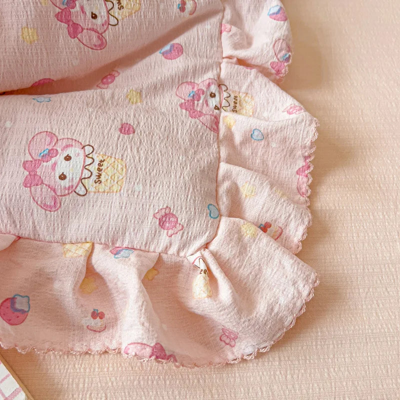 DecorBites™ Korean Cotton Patchwork Quilt with Lace and Ruffle for Summer