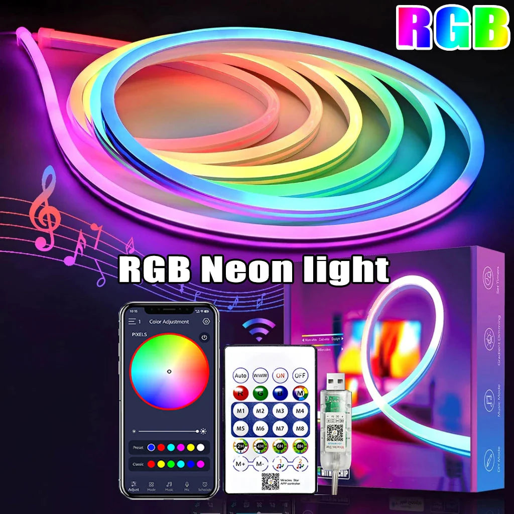5V RGBIC Neon Strip Lights – Bluetooth USB LED Ribbon