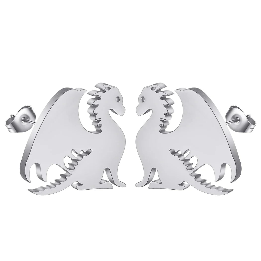 Punk Black Western Dragon Ear Stud | Stainless Steel Stud Earrings