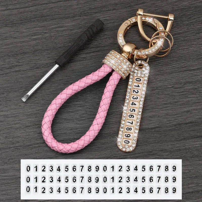 Leather Braided Keychain with Phone Number Card | Anti-Lost Car Key Holder