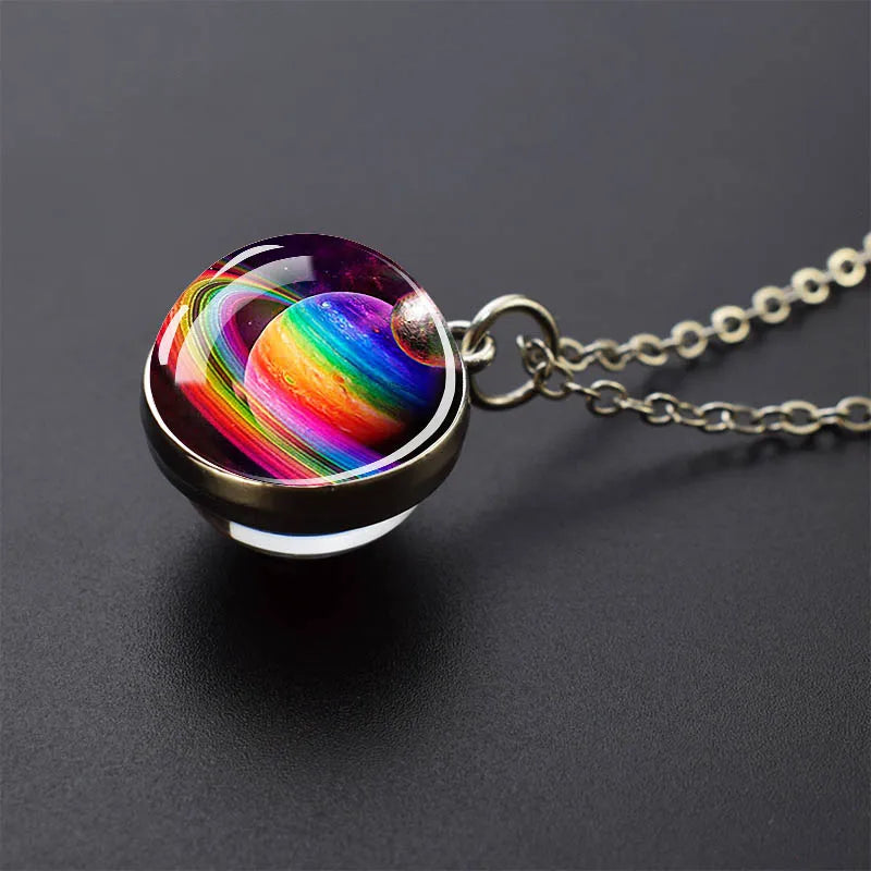 Solar System Glass Ball Pendant Necklace | Astronomy Galaxy Jewelry
