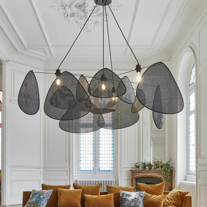DecorBites™ Black Rattan Ceiling Chandelier for Elegant Indoor Lighting
