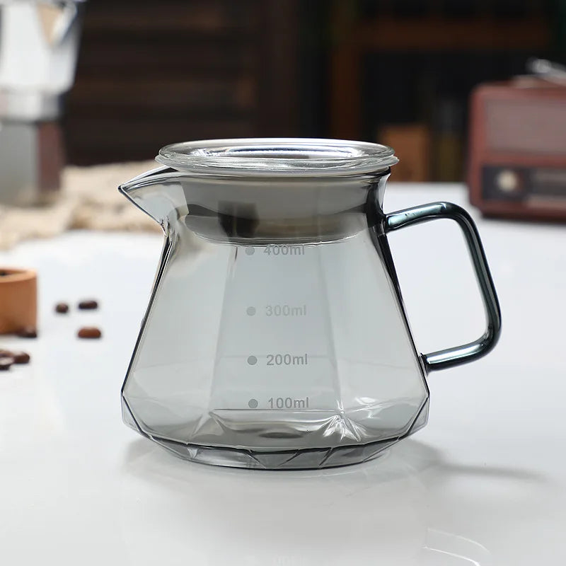 DecorBites™ Glass Coffee Kettle Octagonal Pot for Tea/Coffee, 400/600ml Reusable Coffeeware