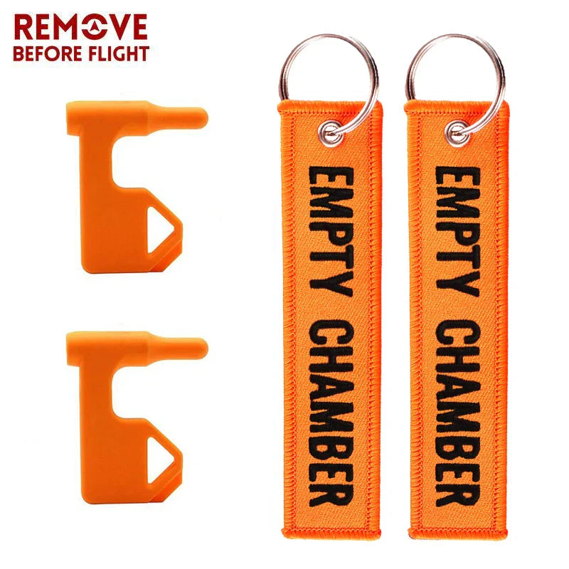 2 Pack Chamber Safety Flag for Rifle Handgun Shotgun | Bright Red Keychain Tags