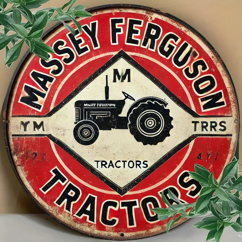 Vintage Rustic 1pc Round Metal Aluminum Sign | Massey Ferguson Tractor Tin Plaque Wall Art Decor | Retro, Multipurpose