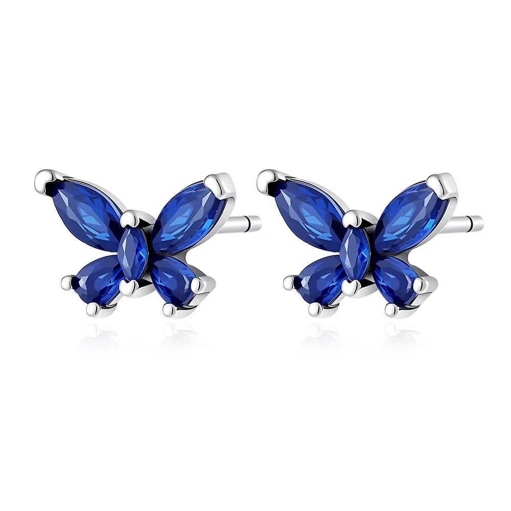 925 Silver Heart and Butterfly Stud Earrings | Elegant Fine Jewelry Gift for Women