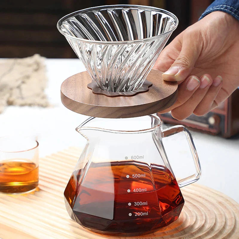 DecorBites™ Glass Coffee Kettle Octagonal Pot for Tea/Coffee, 400/600ml Reusable Coffeeware