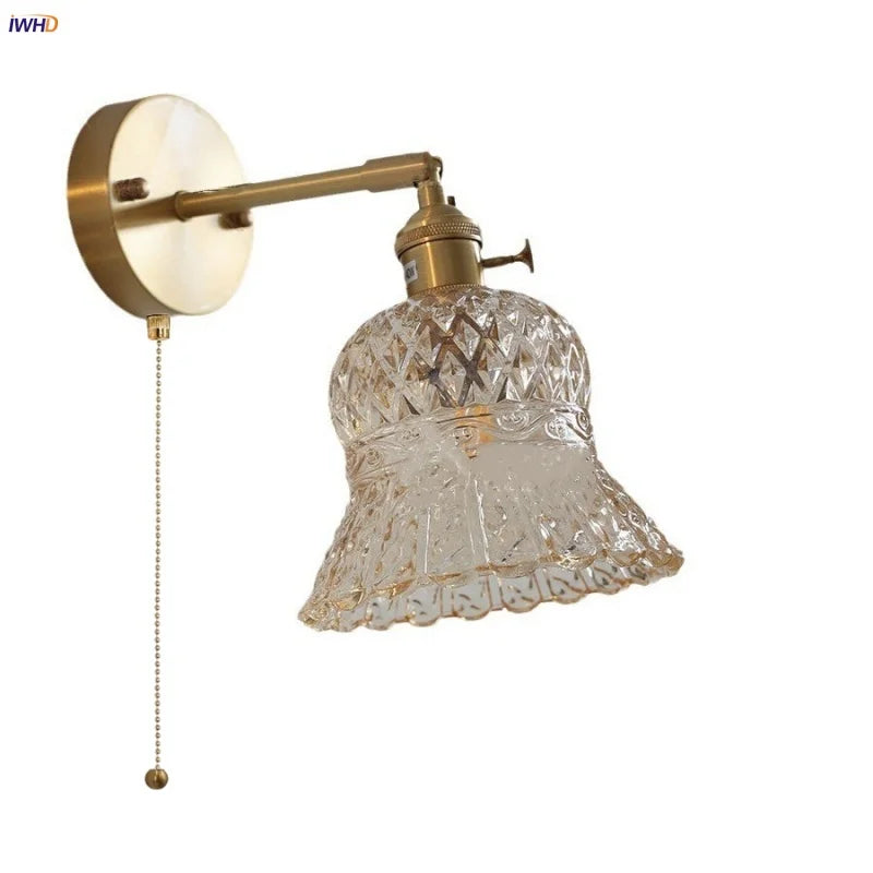DecorBites™ Amber Flower Glass Wall Light Fixture with Pull Chain Switch