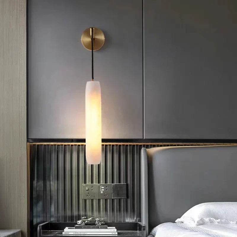 DecorBites™ Cylindrical Marble Wall Lights Sconce Lamp with Adjustable Copper Wire & E14 Bulb