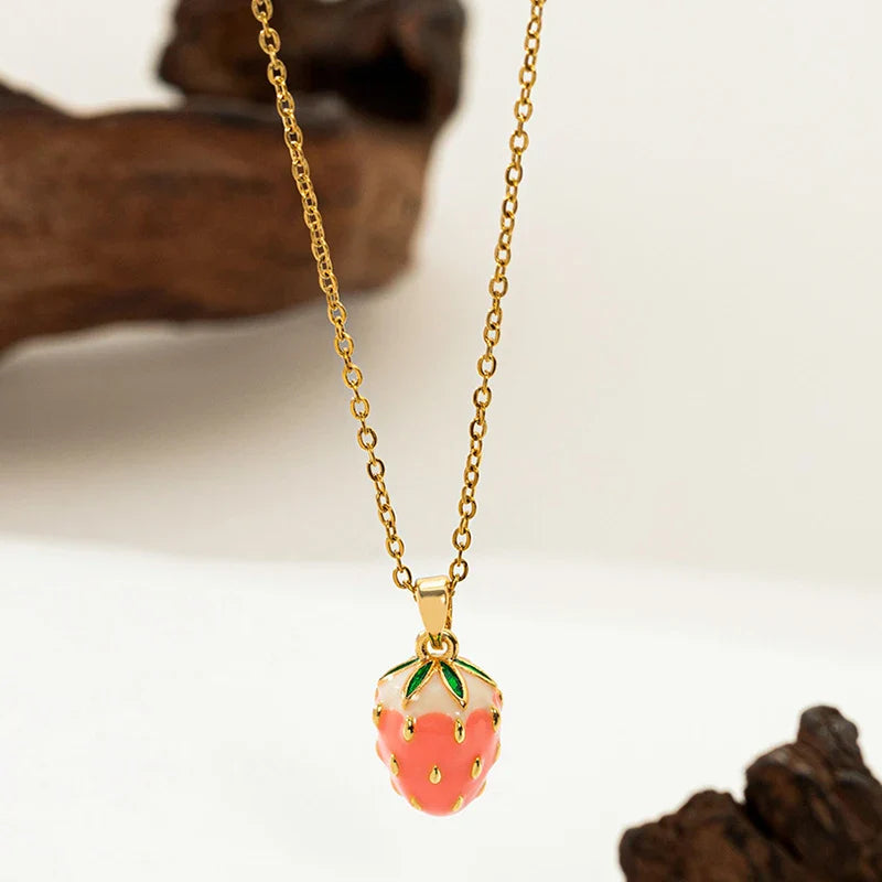 ANENJERY 316L Stainless Steel Fruit Pendant Necklace | Simple Fashion Jewelry for Women