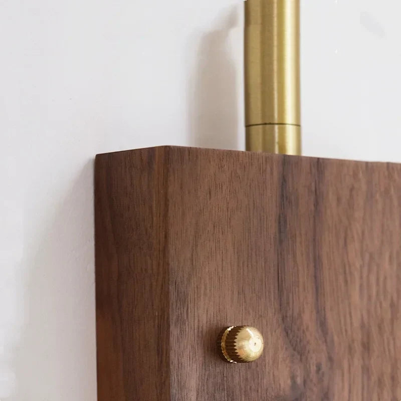 DecorBites™ LED Wall Light Walnut Wood Rotate Copper Bedside Lamp