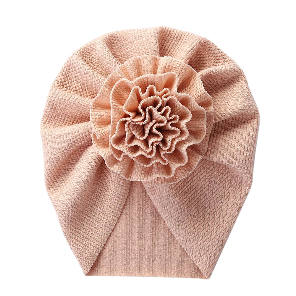 Big Blossom Flower Ribbed Turban Baby Hat | Soft Cotton Topknot Bonnet for Newborns and Toddlers